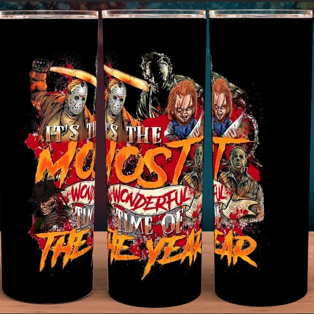 Michael Meyers, Jason, Chucky The Most Wonderful Time of the Year Tumbler 20oz